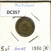 5 PFENNIG 1950 D BRD DEUTSCHLAND Münze GERMANY #DC357.D - 5 Pfennig