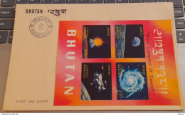 BHUTAN 1970 MAN'S CONQUEST OF SPACE 3-D Stamps 4v IMPERF SOUVENIR SHEET FDC, As Per Scan - Asia