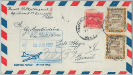 81590 - CUBA  - POSTAL HISTORY -  REGISTERED COVER  To BRAZIL  1957 - Brieven En Documenten