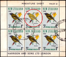 BIRDS- BELL BIRD - HEALTH STAMPS- MINIATURE SHEET 1966- DRY PRINT- FINE USED - DRY PRINT- M4-62 - Specht- & Bartvögel
