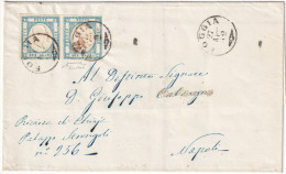 1862 27 Apr 2 Gr. "turchese" Coppia Sass 20 VAR Su Lettera Da Foggia(col Punto) X Napoli F.esteso Chiavarello Rara Tinta - Neapel