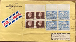 CANADA-1962, COVER USED TO USA, QUEEN, AEROPLANE, BLOCK 4  WITH MARGIN, TOTAL  8 STAMP USED. - Cartas & Documentos