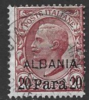 ITALY OFFICES IN ALBANIA 1907, 20 PARA SU 10CENT  USED VF - Albanie