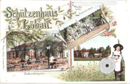 LÖBAU Sachsen Schützenhaus Color Litho Restaurationsgarten Russendenkmal 16.11.1909 Gelaufen - Loebau