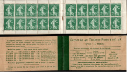 CARNET 137-C 9 SEMEUSE CAMEE "CARNET DE 40 TIMBRES". Parfait état, Bas Prix. - Anciens : 1906-1965
