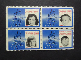 USA HEALTH CINDRELLA AMWETS  WAR ORPHANS BL4 Mint - Vignettes De Fantaisie