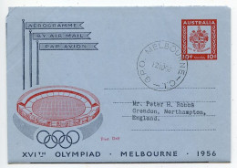 Australia 1956 Mint 10p. XVIth Olympics  Aerogramme / Air Letter - First Day Postmark - Aerogramme