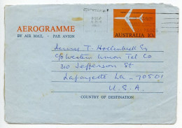 Australia 1969 10c. Airplane Aerogramme / Air Letter; Melbourne To Lafayette, Louisiana, United States - Aerogramas