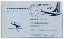 Australia 1965 10p. Airplane Tail Aerogramme / Air Letter; Parkdale, Victoria To Wilmington, Delaware, United States - Aérogrammes