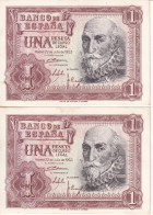 PAREJA CORRELATIVA DE ESPAÑA DE 1 PTA DEL AÑO 1953 SERIE 1G SIN CIRCULAR (UNC) (BANKNOTE) - 1-2 Peseten