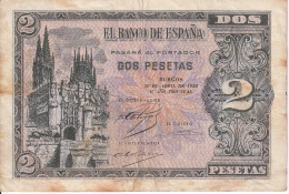 BILLETE DE ESPAÑA DE 2 PTAS  DEL AÑO 1938 SERIE D CALIDAD BC  (BANKNOTE) - 1-2 Pesetas