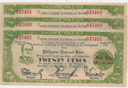 PHILIPPINES ILOILO , ROOSEVELT  20 Pesos  Lot De 3 Billets à Suivre Pr; NEUFS - Philippines