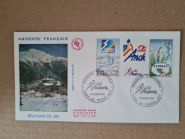 Lettre ANDORRE FDC 1993 STATIONS DE SKI - Brieven En Documenten