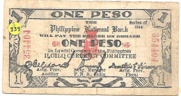 PHILIPPINES ILOILO , Petits Billets De La 4ème émission  #338  , 1 Pesos  1944  Circulé - Philippines