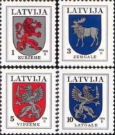 Latvia Lettland 1994 Definitives Low Face Value Coat Of Arms Of Regions Set Of 4 Stamps Mint - Timbres