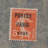 France- Préoblitérés -Oblit- Postes Paris 1921 -N ++  Sur Le 5 Cts  Orange Semeuse -  Yvert N° 27  RARE - 1893-1947