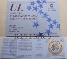 ITALIA 5000 LIRE ARGENTO 1996 SEMESTRE ITALIANO COMUNITA’ EUROPEA FDC SET ZECCA - Set Fior Di Conio