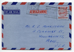 Australia 1958 10p. Plane Over Globe Aerogramme / Air Letter; Brisbane, Queensland To Willimansett, Massachusetts, U.S. - Aerogramas