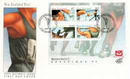 New Zealand 1992 Olympic Games Souvenir Sheet,  First Day Cover - FDC