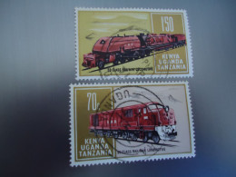 KENYA UGANDA  TANZANIA USED  STAMPS  2 TRAIN TRAINS    WITH POSTMARK - Kenya, Oeganda & Tanzania