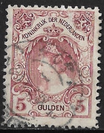 1899-1921 Koningin Wilhelmina 5 Gulden Wijnrood Lijntanding 11½ NVPH 79 D - Gebruikt