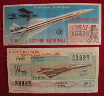2 Billets De Loterie Nationale Avion Le Concorde 1968 Dos Scanné - Aviation