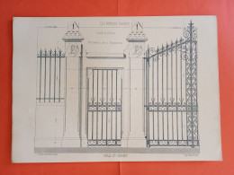 LES METAUX OUVRES 1889 LITHO FER FONTE CUIVRE ZINC " Grille Et Guichet Mr Leblond Serrurier à Montmorency " 1 PLANCHE - Architecture