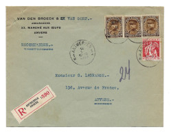 N° 339 + 3 X 341 (75 Ct Alb.Kepi) Recom. Antwerpen 14.VI.1933 - 1932 Ceres Y Mercurio