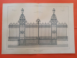 LES METAUX OUVRES 1889 LITHO FER FONTE CUIVRE ZINC " Grande Grille De Facade Hospice De Bordeaux " 1 PLANCHE DOUBLE - Architecture