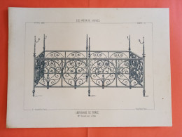 LES METAUX OUVRES 1889 LITHO FER FONTE CUIVRE ZINC " Entourage De Tombe Mr Verneuil Serrurier à Paris " 1 PLANCHE - Architecture