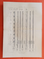 LES METAUX OUVRES 1889 LITHO FER FONTE CUIVRE ZINC " Poteaux Télégraphique Mr Perrot Serrurier Paris  " 1 PLANCHE DOUBLE - Architecture