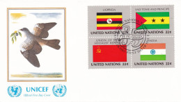 United Nations  1985 Uganda; Sao Tome And Principe; Sovjet; India On Cover Flag Of The Nations - Enveloppes