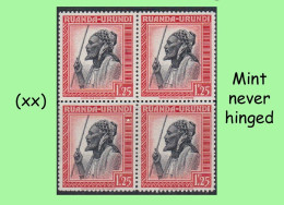 1942 ** RUANDA-URUNDI = RU 136 MNH PALM OIL SET RED  CHIEF ( BLOCK X 4 STAMPS WITH ORIGINAL GUM ) - Neufs