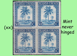 1942 ** RUANDA-URUNDI = RU 131 MNH PALM OIL SET BLUE TREE ( BLOCK X 4 STAMPS WITH ORIGINAL GUM + PAGE BORDER ) - Nuovi