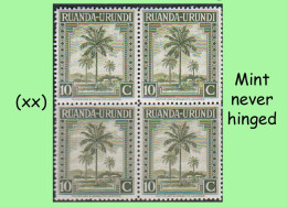 1942 ** RUANDA-URUNDI = RU 127 MNH PALM OIL SET OLIVE TREE ( BLOCK X 4 STAMPS WITH ORIGINAL GUM+PAGE BORDER ) - Unused Stamps