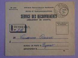 AU23  AEF M. CONGO   BELLE LETTRE  RECOUVREMENT POSTES 1957 PETIT BUREAU BERBERATIA EYMET  ++AFF. PLAISANT + - Covers & Documents