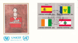 United Nations  1988  Spain; Saint Vincent; Cote D'ivor; Libanon On Cover Flag Of The Nations - Covers