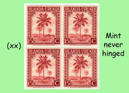 1942 ** RUANDA-URUNDI = RU 128 MNH PALM OIL SET OLIVE TREE ( BLOCK X 4 STAMPS WITH ORIGINAL GUM+PAGE BORDER ) - Ungebraucht