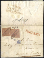 Cover 1859, Lettera Assicurata Da Napoli Per Mola Di Gaeta Affrancata Con Due 2 Gr. Rosa Chiaro Bollo "ANNULLATO", Sul V - Naples
