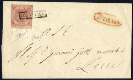 Cover 1858, Lettera Da Trani A Lecce, Affrancata Con 2 Gr. Rosa Chiaro I Tavola, Con Incisione Doppia (pos. 9 Del Foglio - Naples