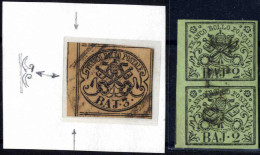 O 1852, 2 Baj. Verde Coppia Verticale Ben Marginata E Con Interspazio Di Gruppo A Sinistra Con Annullo Lineare "FANO" (f - Estados Pontificados