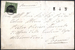 Cover 1857, Lettera Da Frascati Il 4.3 Per Roma Affrancata Con 2 B. Verde Oliva Annullato Con Cerchio Con Macchie Intern - Estados Pontificados