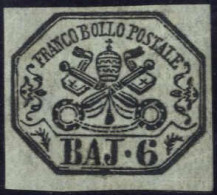 * 1852, Stemma, 6 B. Grigio Verdastro (stampa Oleosa) Nuovo Linguellato, Firmato AD, Sass. 7c - Papal States