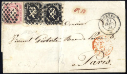 Cover 1851, Lettera Da Torino Il 27.12 Per Parigi (Francia) Con Un Affrancata Bicolore Per 50 C. Composta Due Valori Del - Sardinia