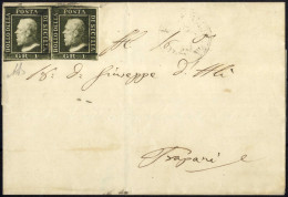 Cover 1859, Lettera Del 16 ... 1859 Da Palermo A Trapani, Affrancata Con Una Coppia Orizzontale Dell' 1 Grano Verde Oliv - Sicily