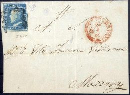 Piece 1859, Frontespizio Di Lettera Del 14.2.1860 Da Trapani A Mazzara Affrancato Con Un 2 Grana Azzurro, I Tavola, Cart - Sicily