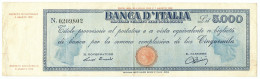 5000 LIRE TITOLO PROVVISORIO TESTINA LUOGOTENENZA UMBERTO 04/08/1945 BB - Otros