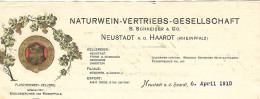 Allemagne - Neustadt A.D. Haardt - Entête Du 6 APRIL 1910 - B.Schneider & Co. -Naturwein - Vertriebs - Gesellschaft. - 1900 – 1949