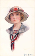 FANTAISIE - FEMMES - Jeune Femme Châpeau Fleurie - Drapeau Anglais - Carte Postale Ancienne - Mujeres