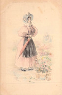 FANTAISIE - FEMMES - Femme En Longue Robe Rose  - Parapluie - Chapeau Prairie - Carte Postale Ancienne - Donne